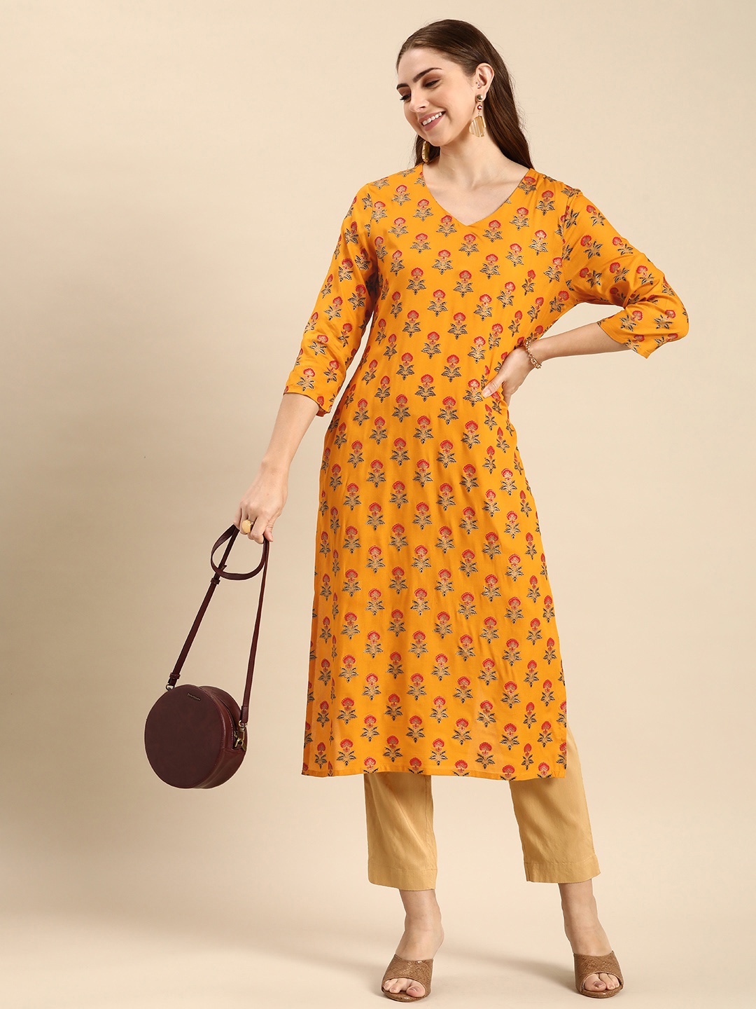 

Anouk Ethnic Motifs Printed Kurta, Yellow