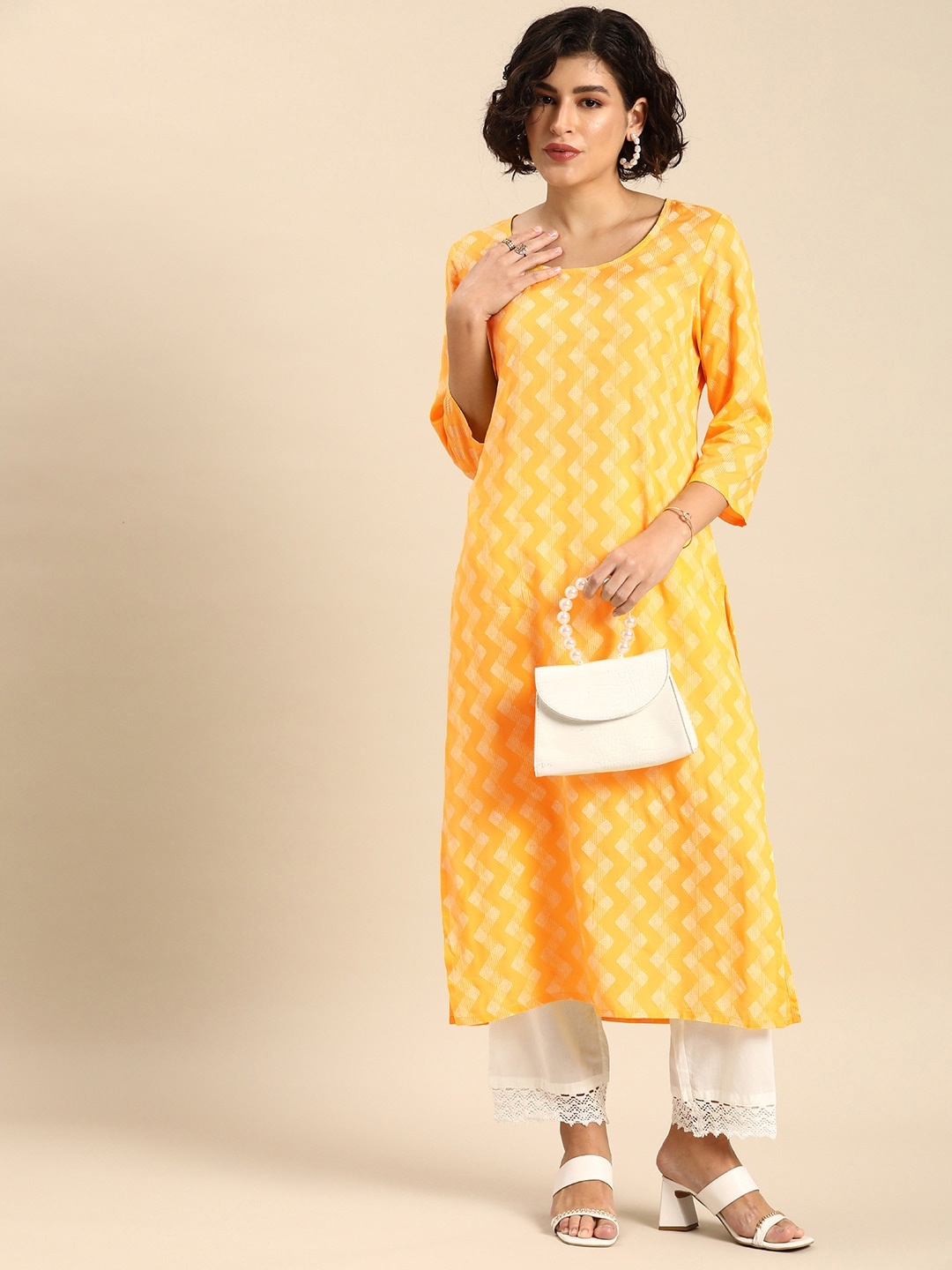 

Anouk Chevron Printed Kurta, Yellow