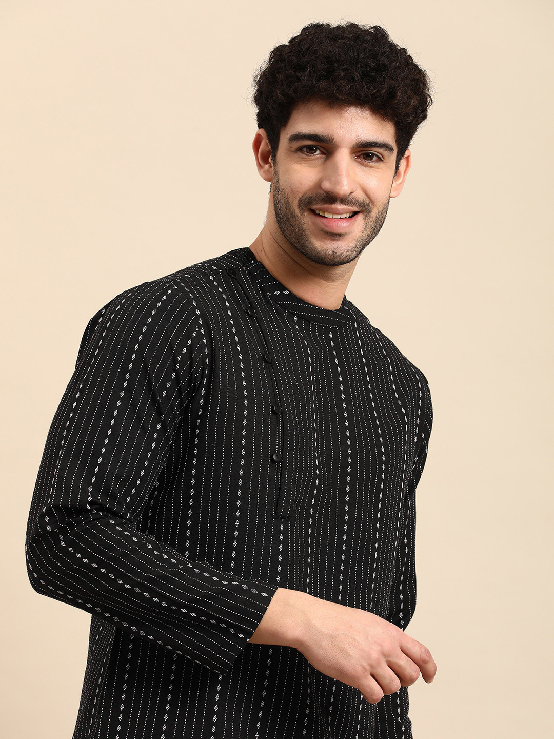 

Anouk Woven Design Angrakha Short Kurta, Black