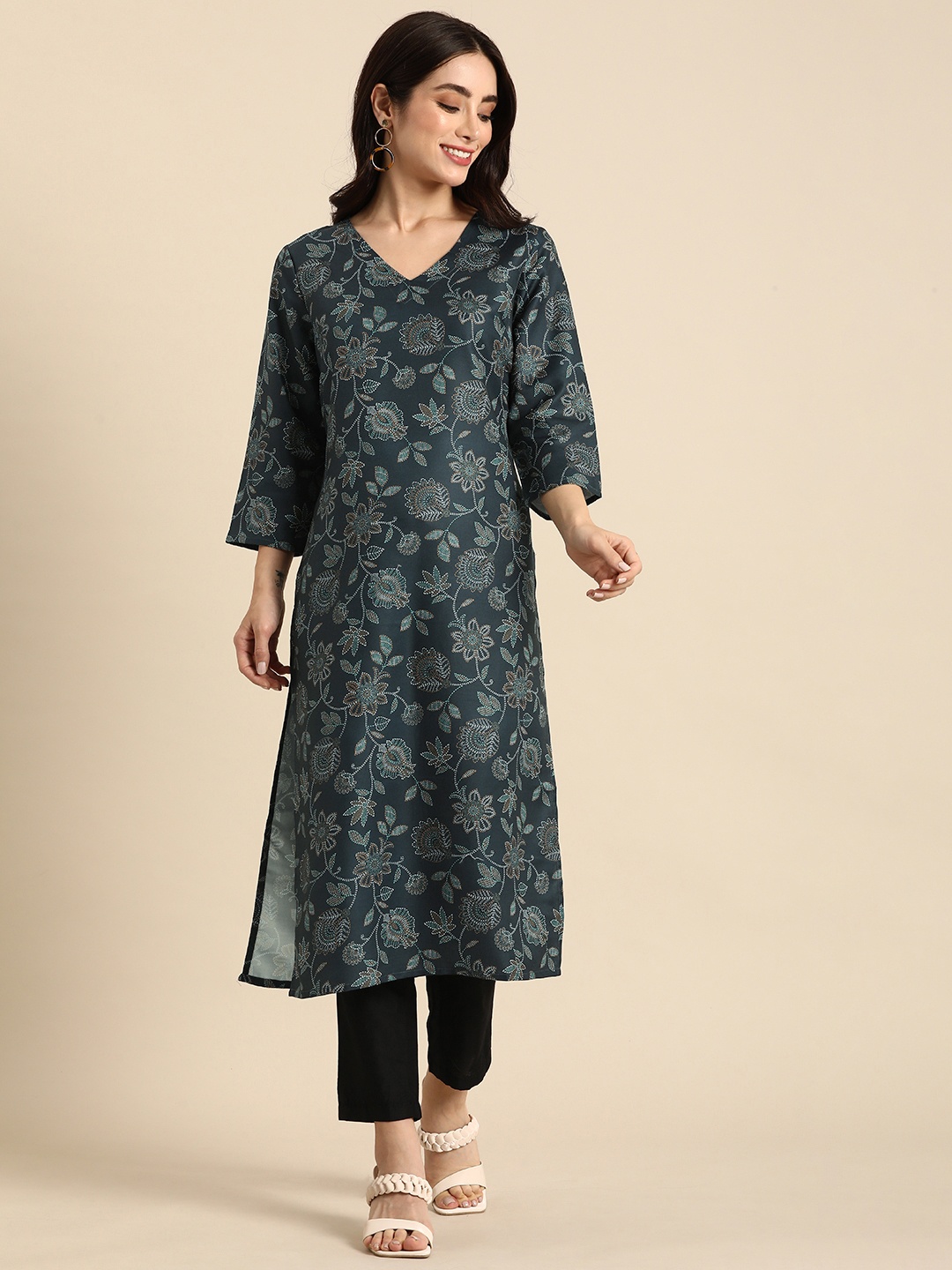 

Anouk Floral Printed Kurta, Blue