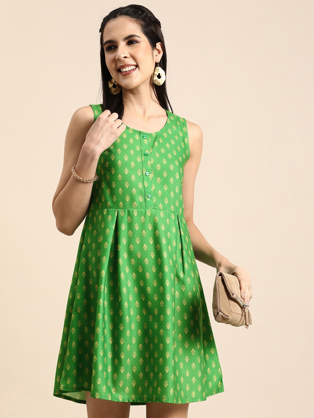 

Anouk Floral Print Sleeveless A-Line Dress, Green