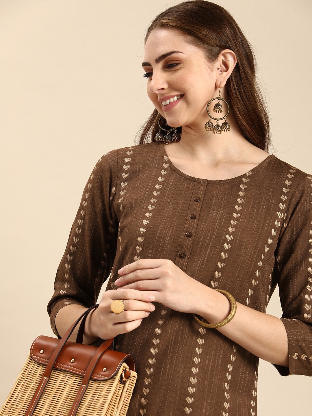 

Anouk Woven Design Kurta, Brown