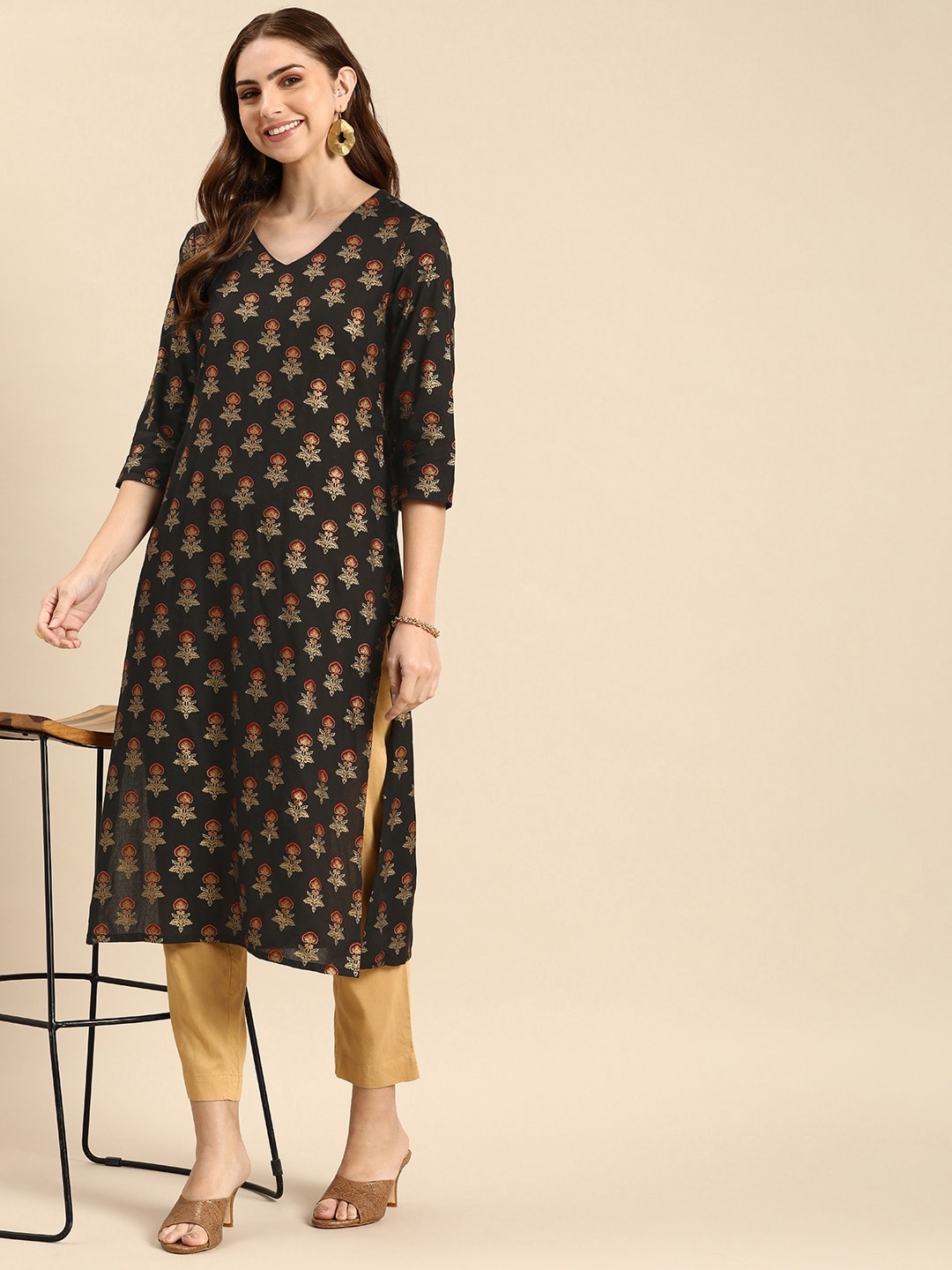 

Anouk Ethnic Motifs Printed Kurta, Black