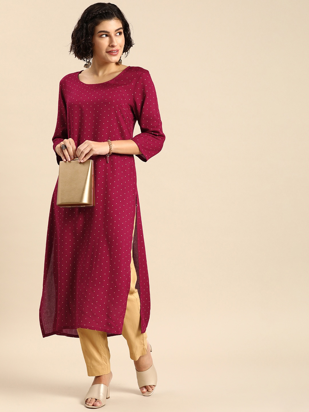 

Anouk Geometric Foil Printed Kurta, Maroon