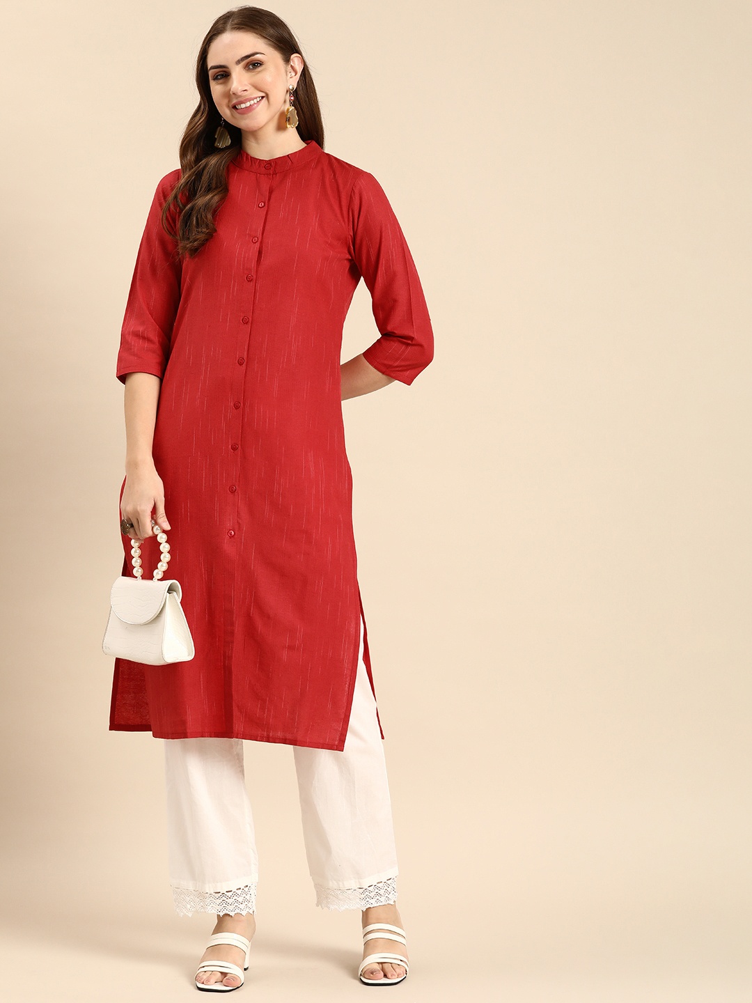 

Anouk Pin Striped Kurta, Red