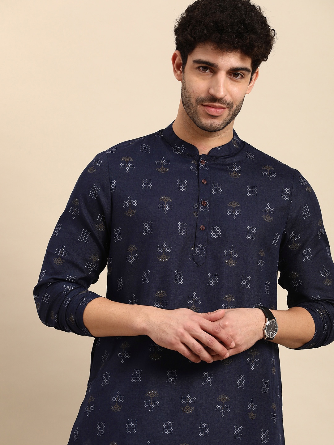 

Anouk Ethnic Motifs Printed Kurta, Navy blue
