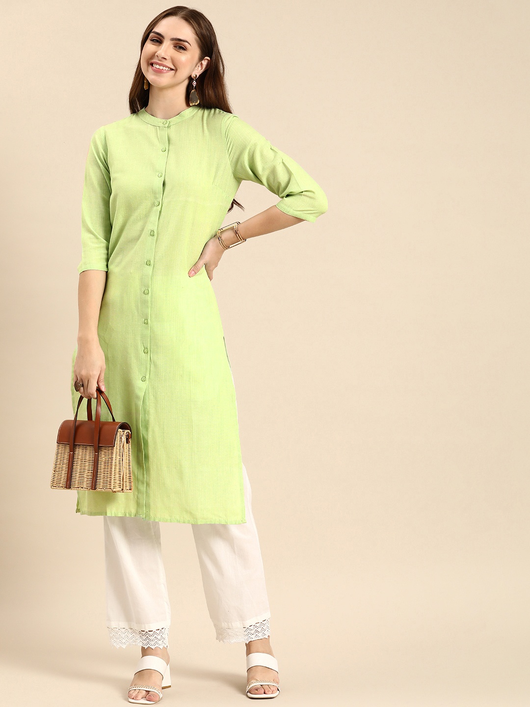 

Anouk Band Collar Kurta, Green