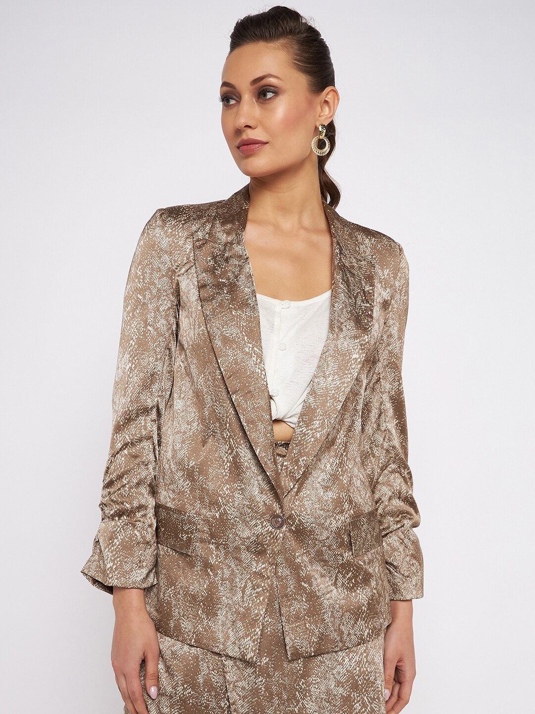 

Antheaa Elit Women Printed Single-Breasted Blazer, Beige