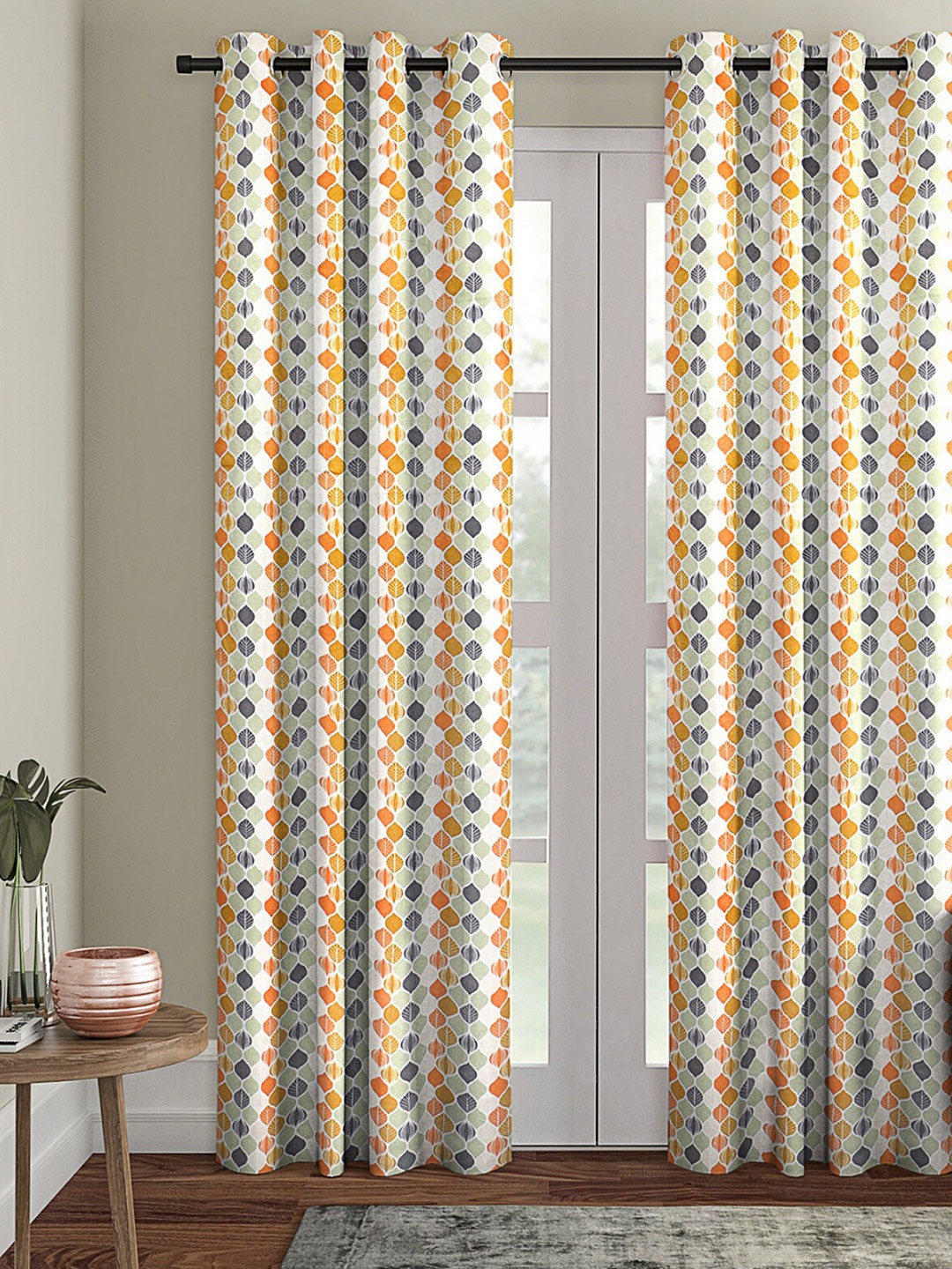 

ROMEE White & Orange Geometric Room Darkening Door Curtain