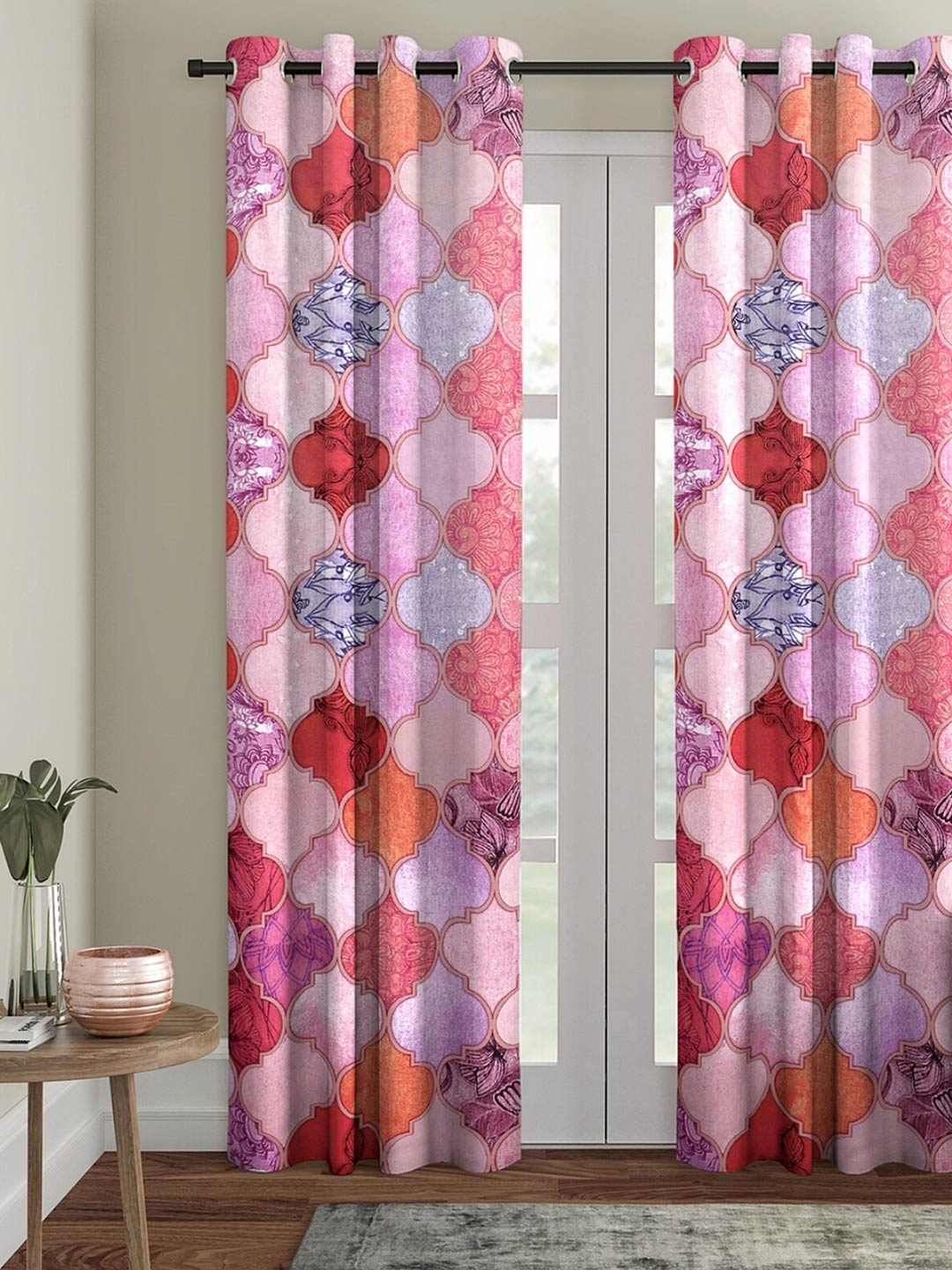 

ROMEE Pink & Purple Geometric Room Darkening Door Curtain