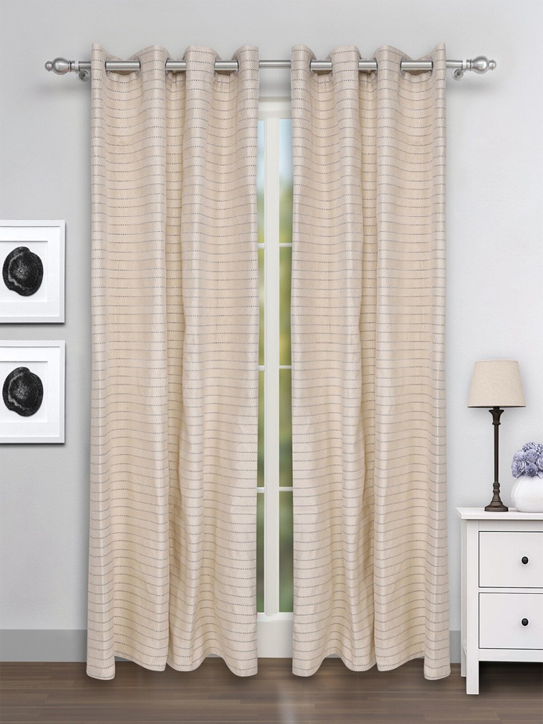 

ROMEE Cream & Black 2 Pieces Striped Room Darkening Door Curtains