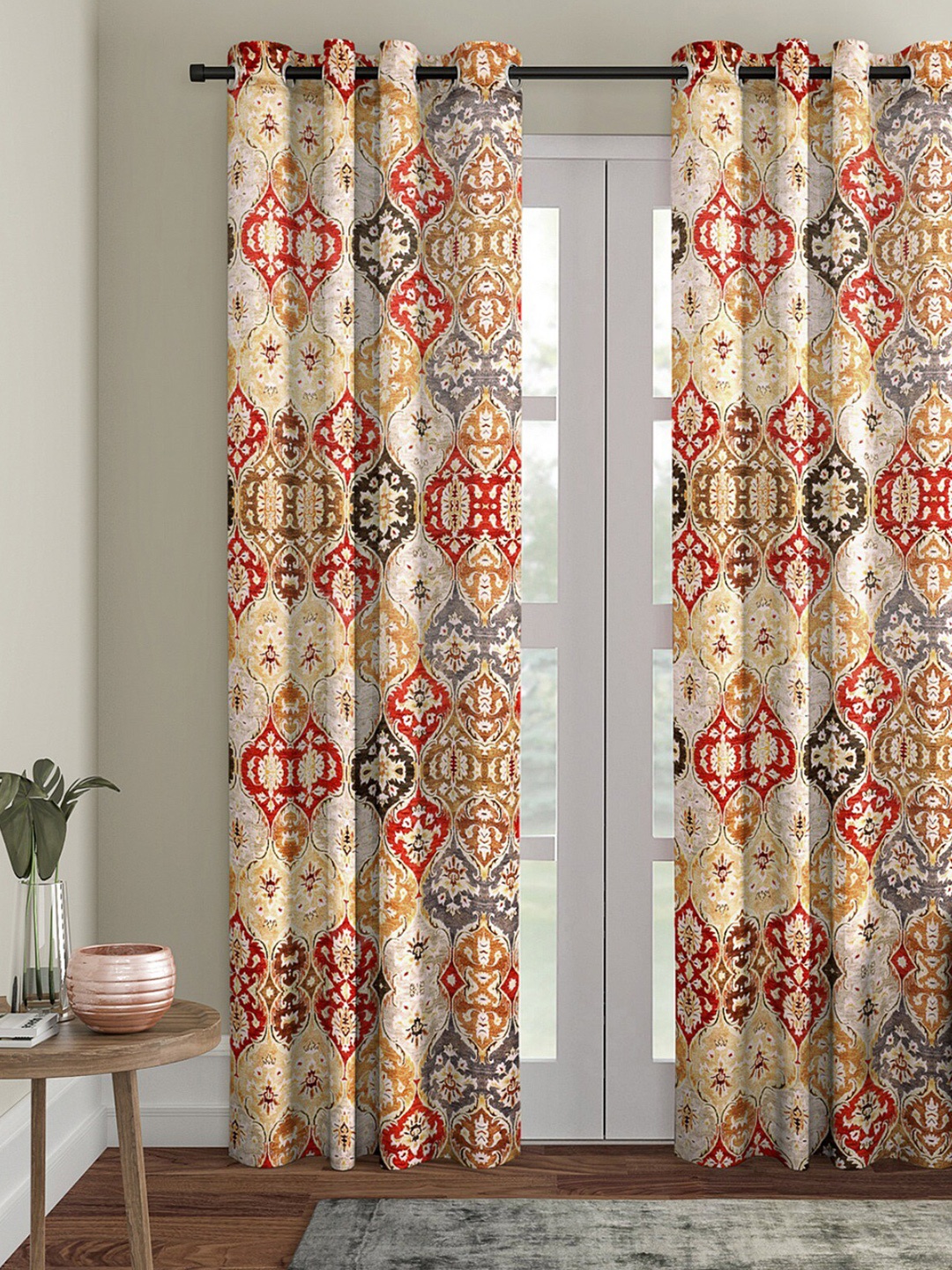 

ROMEE Gold-Toned & Beige Ethnic Motifs Room Darkening Door Curtain