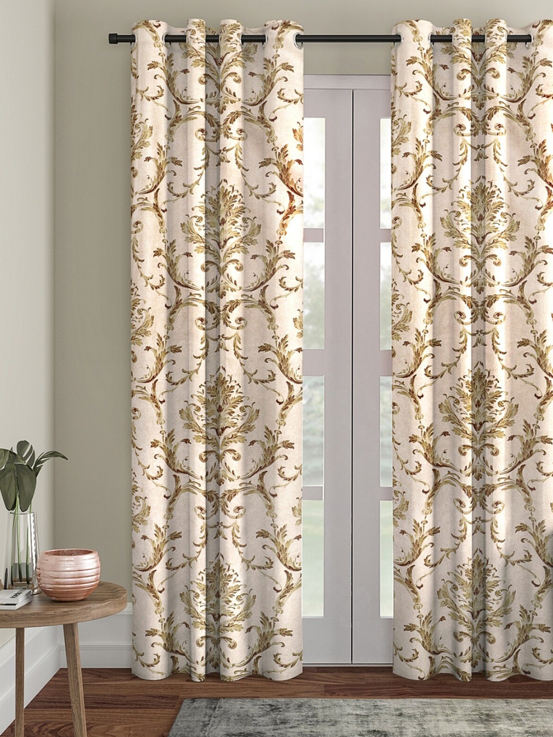 

ROMEE Cream-Coloured & Brown Ethnic Motifs Room Darkening Door Curtain