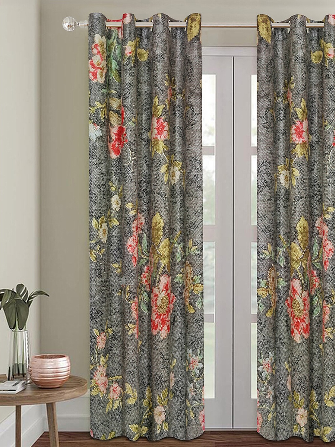

ROMEE Green & Red Floral Room Darkening Door Curtain