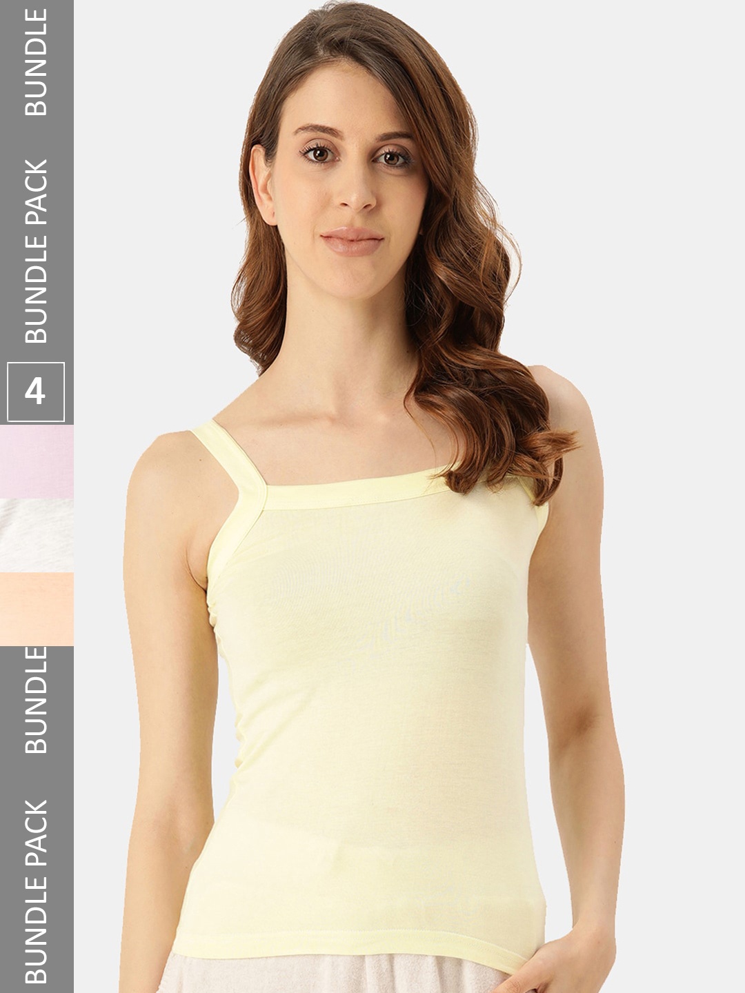 

DressBerry Pack Of 4 Pure Cotton Non-Padded Camisoles, Yellow