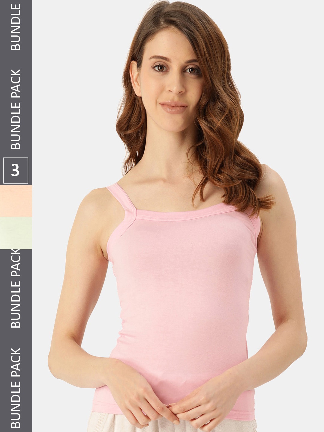 

DressBerry Pack Of 3 Non-Padded Pure Cotton Camisoles DB-CAMI-LC-PCH-PK-PST-3, Peach