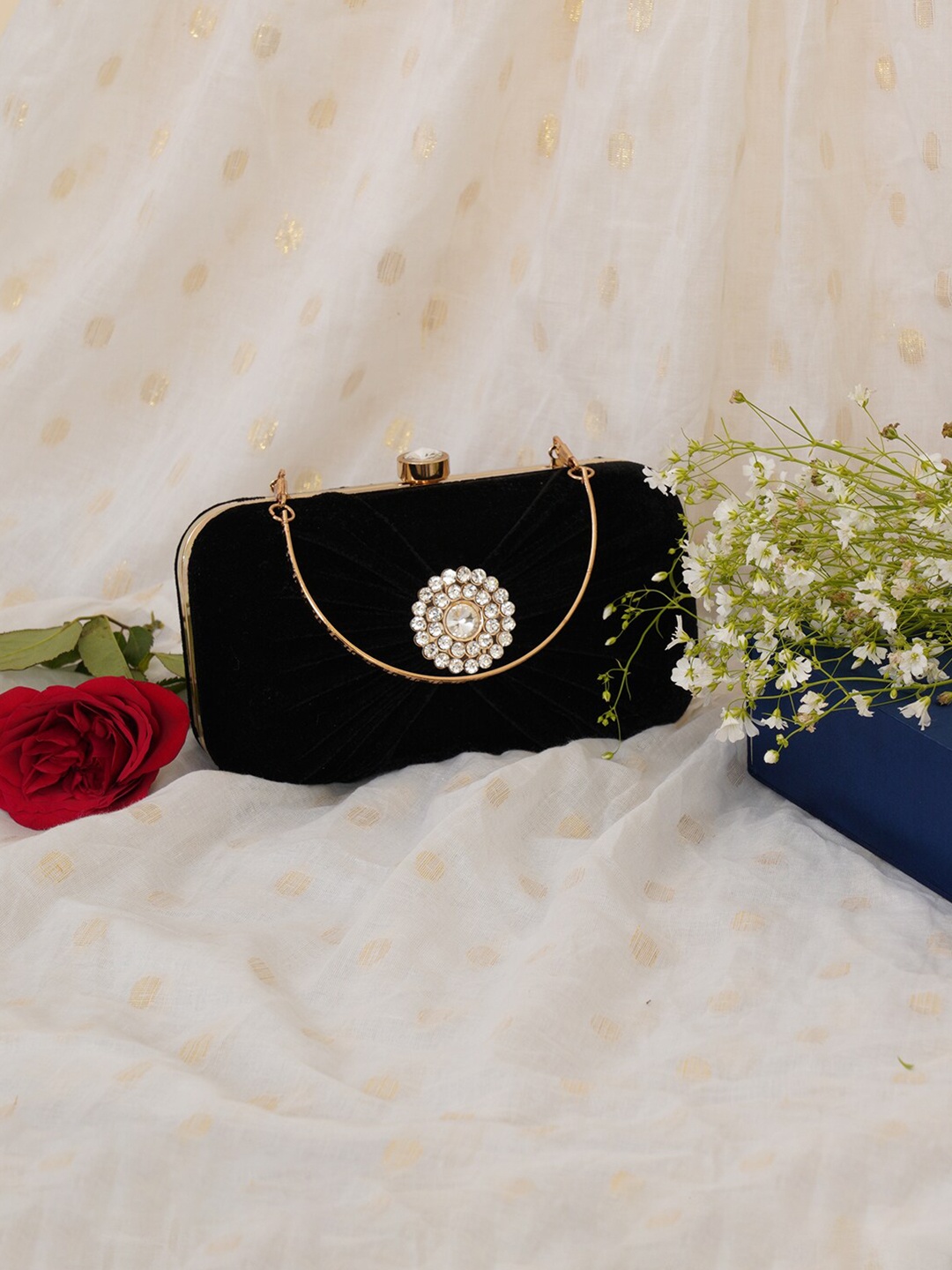 

FABBHUE Embellished Beaded Box Clutch, Black