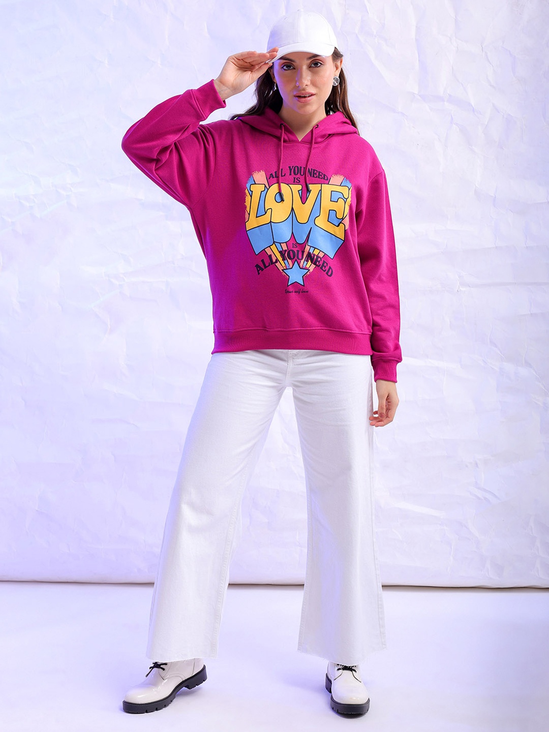 

Freehand by The Indian Garage Co Hooded Typography Printed Regular Sweatshirt, Pink