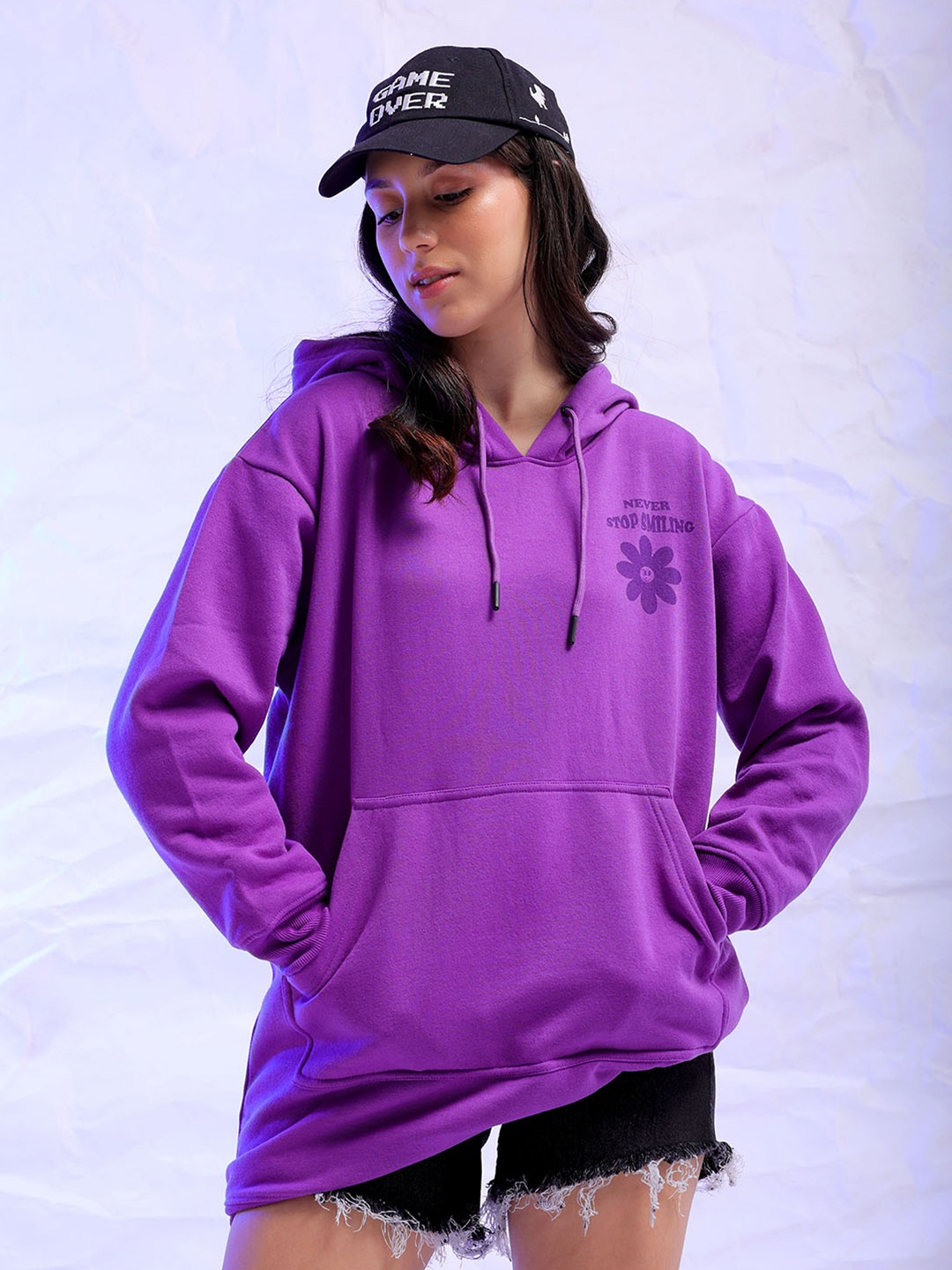 

Freehand by The Indian Garage Co Women Hooded Printed Sweatshirt, Purple