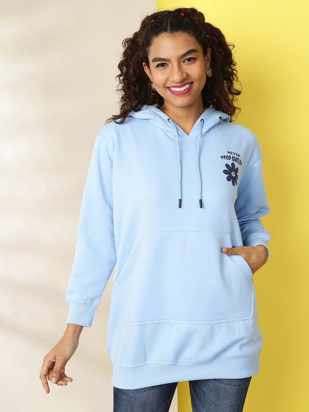 

Freehand by The Indian Garage Co Women Hooded Printed Sweatshirt, Blue