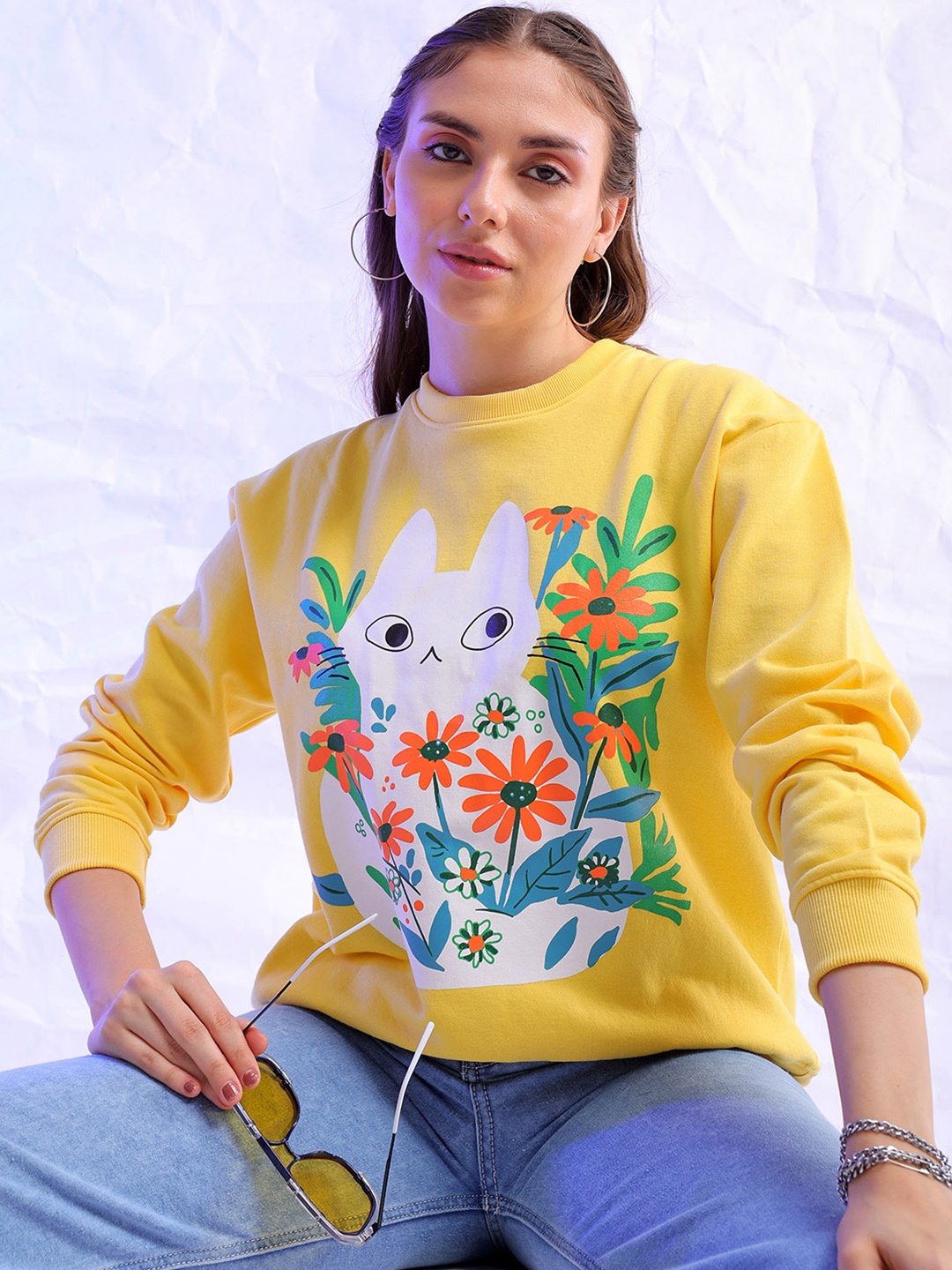 

Freehand by The Indian Garage Co Round Neck Graphic Printed Sweatshirt, Yellow