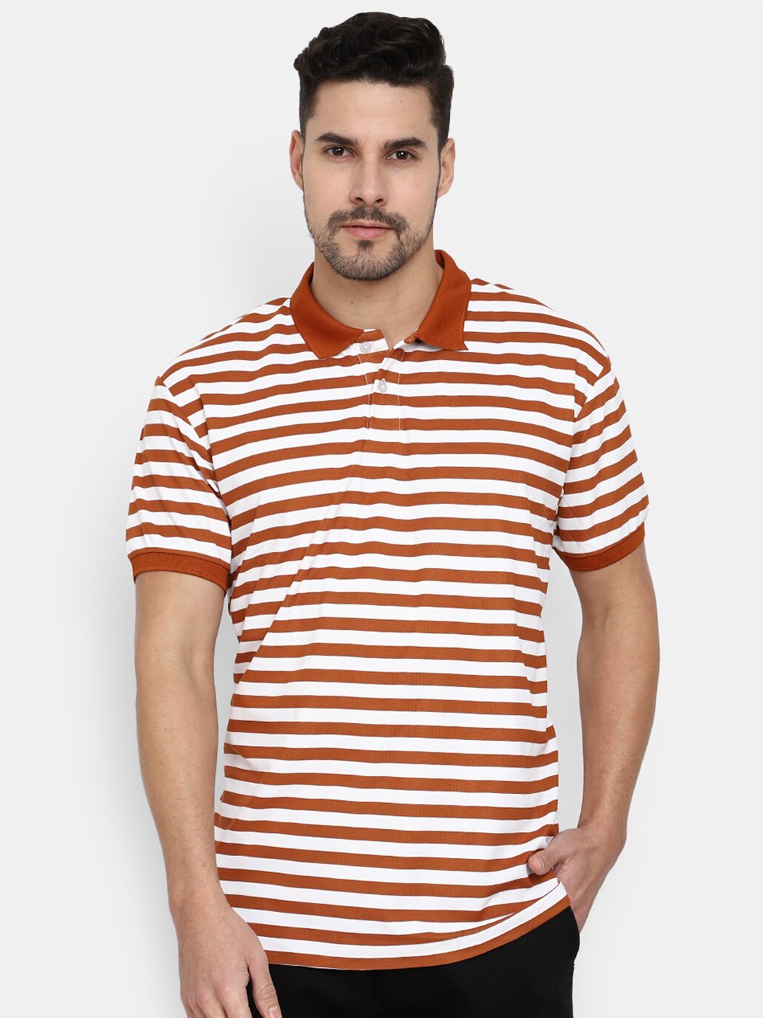 

V-Mart Striped Polo Collar T-shirt, Red