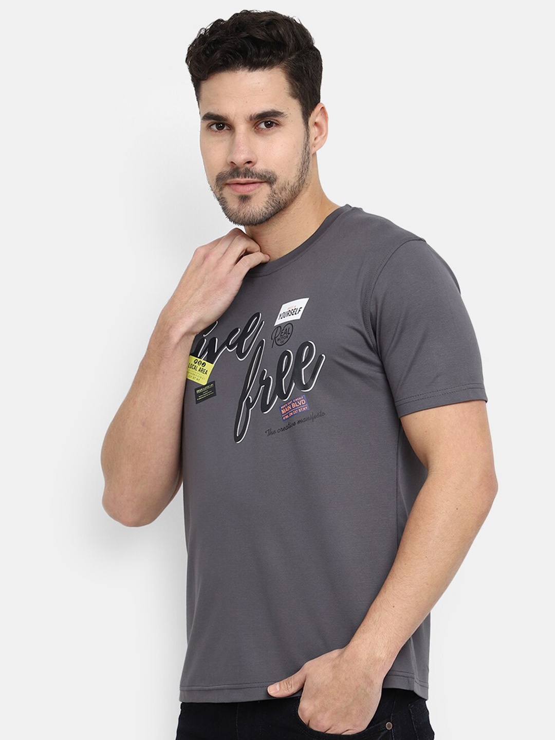 

V-Mart Typography Printed Cotton T-shirt, Charcoal