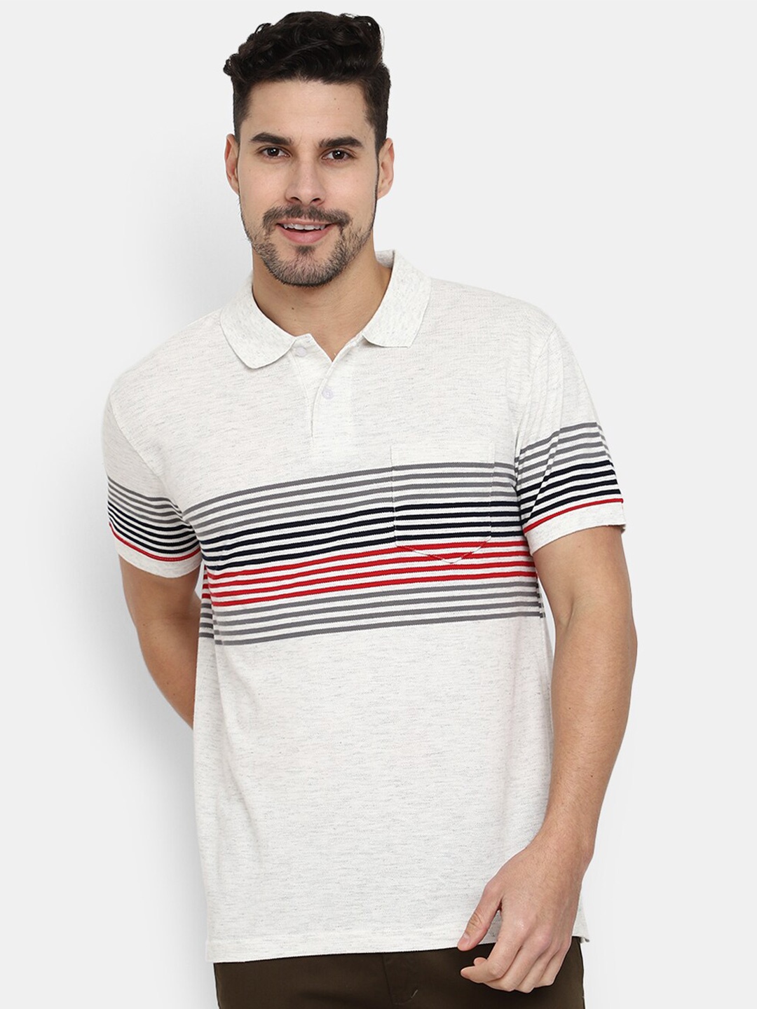 

V-Mart Striped Polo Collar T-shirt, Grey