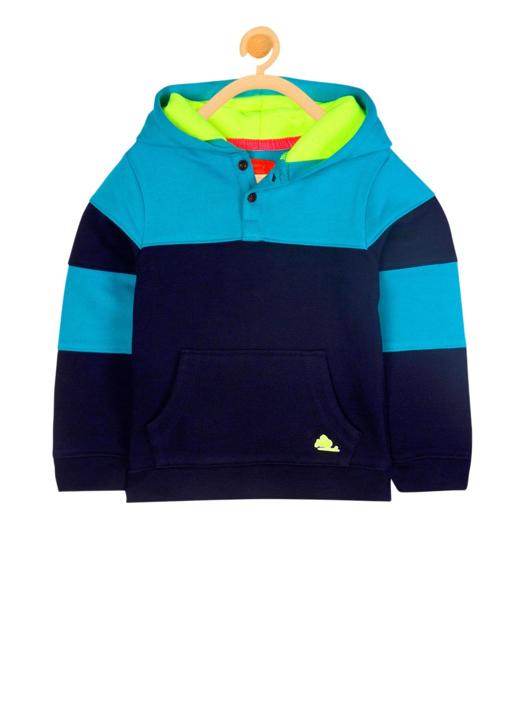

Cherry Crumble Kids Blue Colourblocked Hooded Sweatshirt, Navy blue