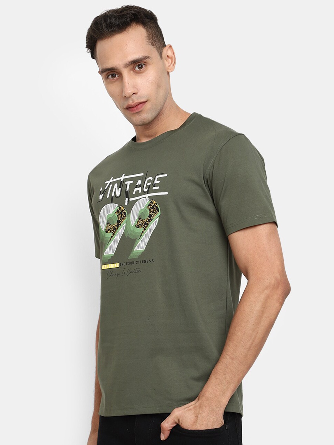 

V-Mart Round Neck Typography Printed T-shirt, Green