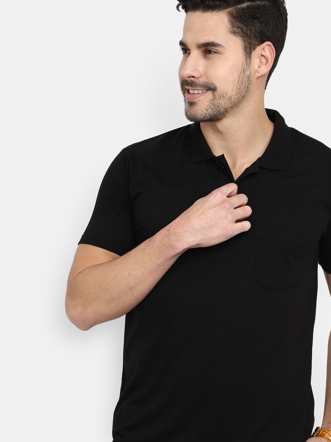 

V-Mart Polo Collar Cotton T-Shirt, Black