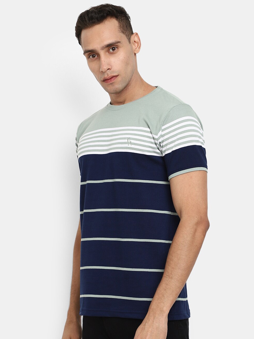 

V-Mart Striped Round Neck Cotton T-shirt, Blue