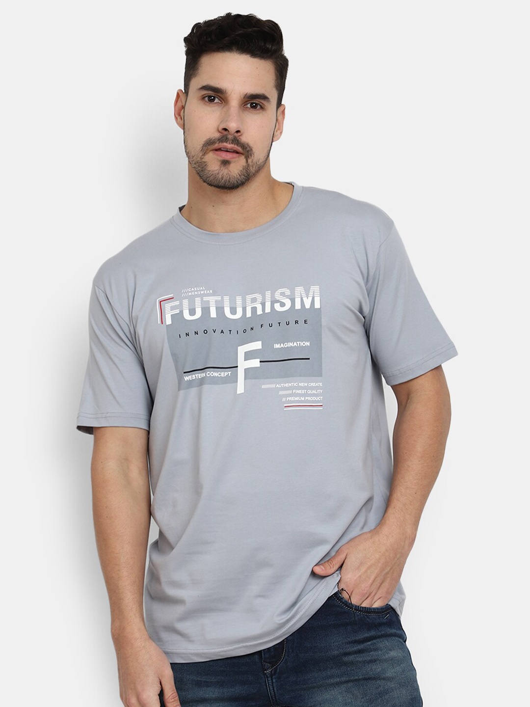 

V-Mart Typography Printed Cotton T-shirt, Grey