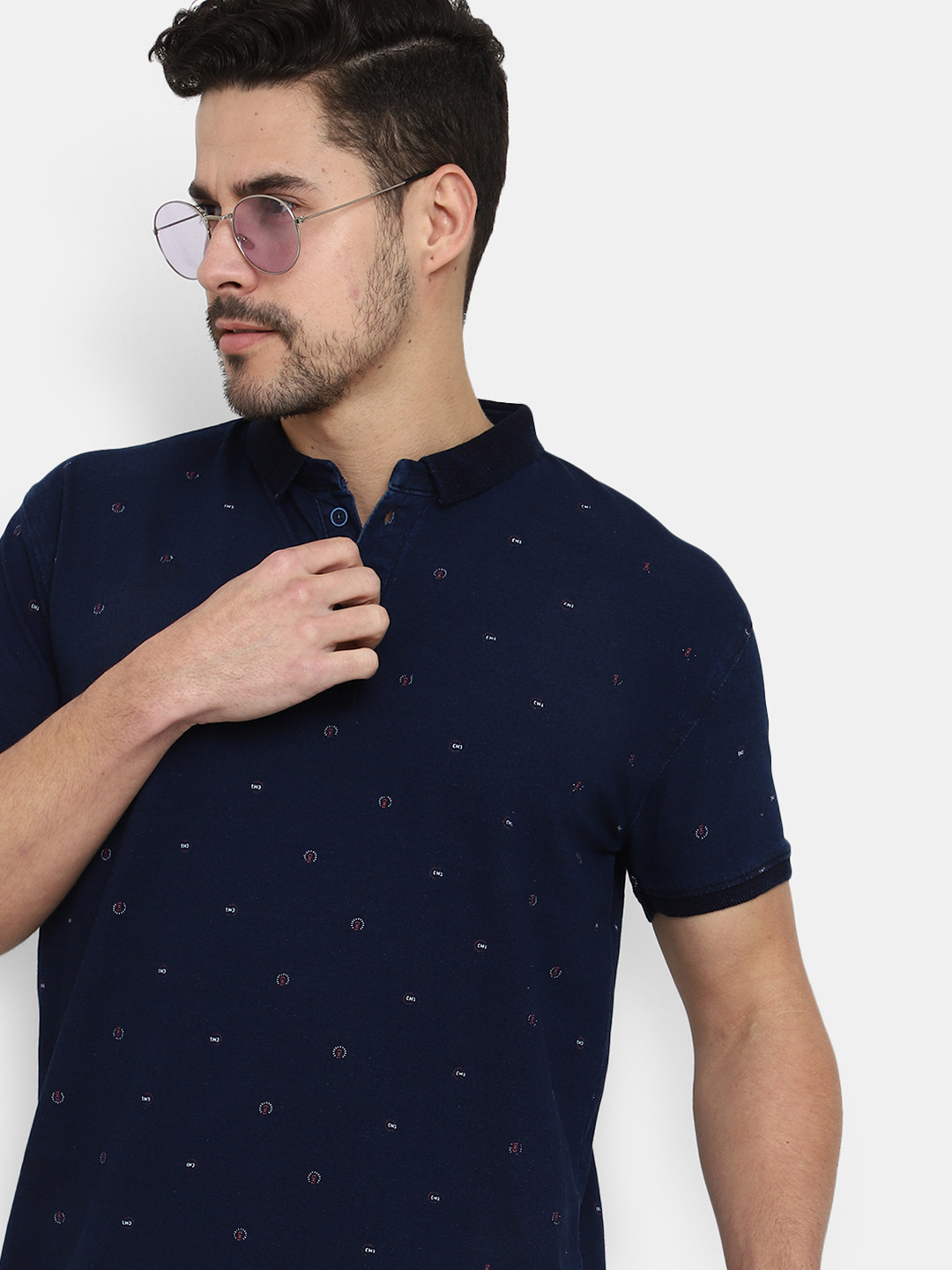 

V-Mart Conversational Printed Polo Collar Cotton T-shirt, Navy blue