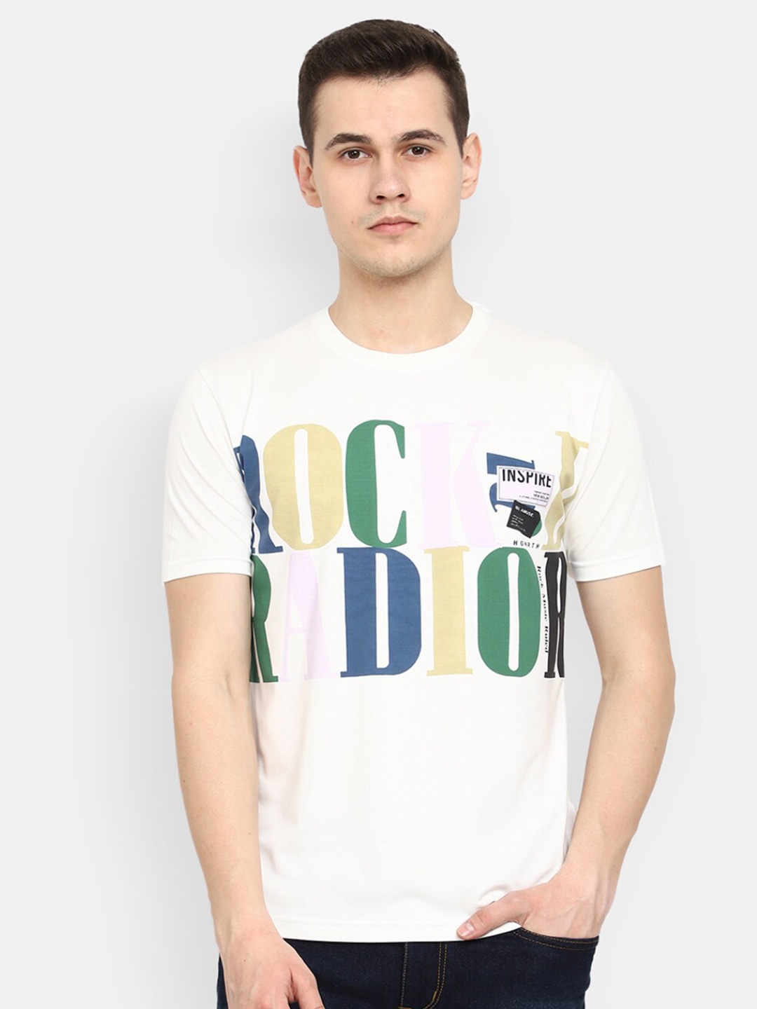 

V-Mart Typography Printed Cotton T-shirt, White
