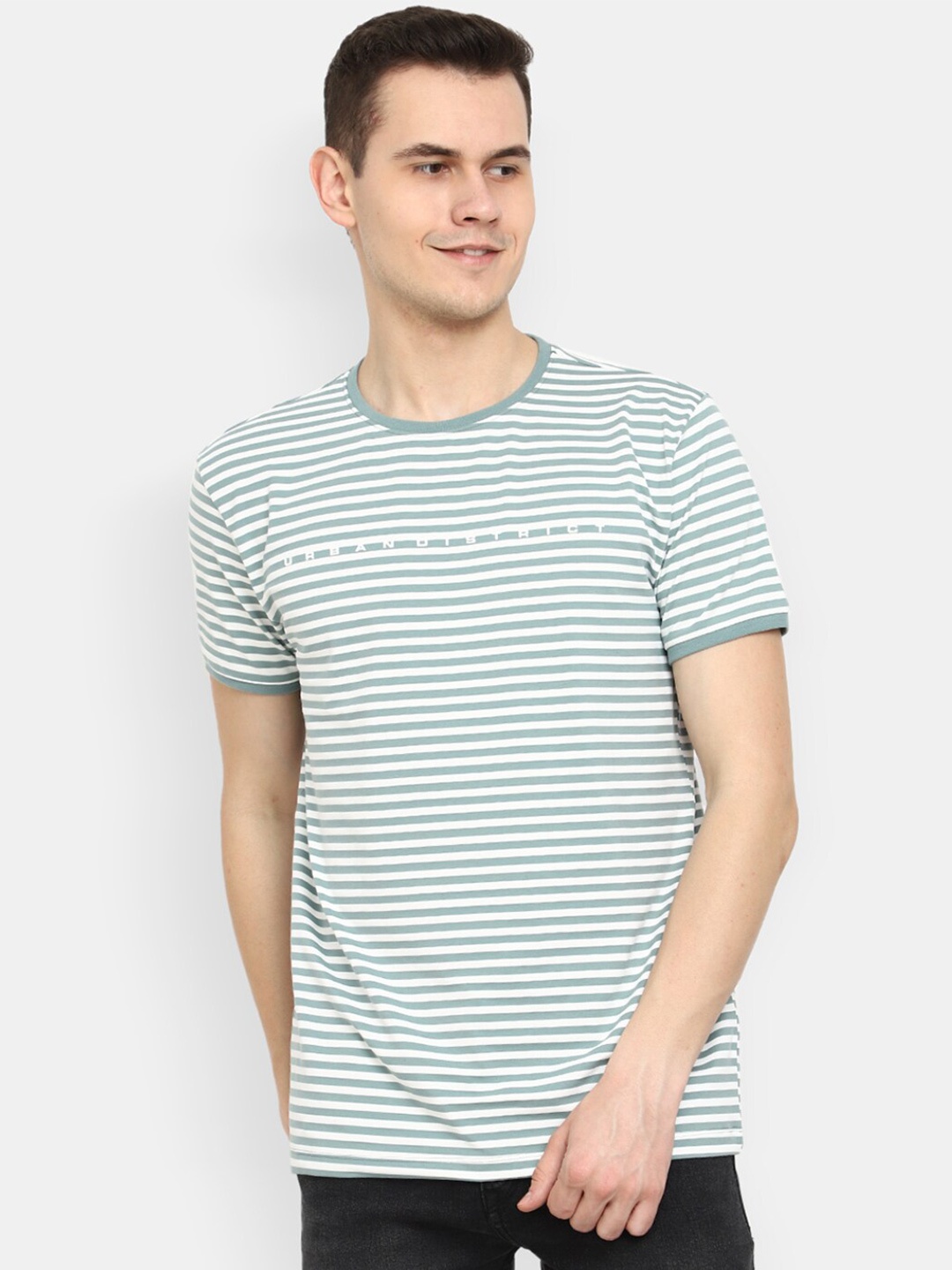 

V-Mart Striped Round Neck Cotton T-shirt, Green