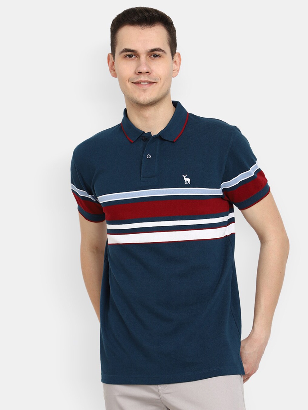 

V-Mart Striped Polo Collar Cotton T-shirt, Blue