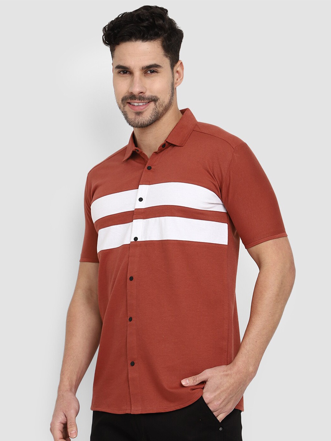 

V-Mart Striped Spread Collar Cotton Casual Shirt, Coral