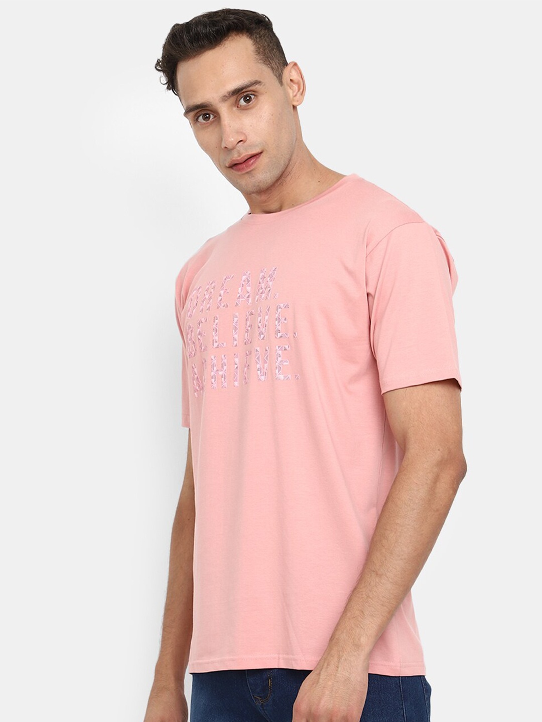 

V-Mart Typography Printed Cotton T-shirt, Pink