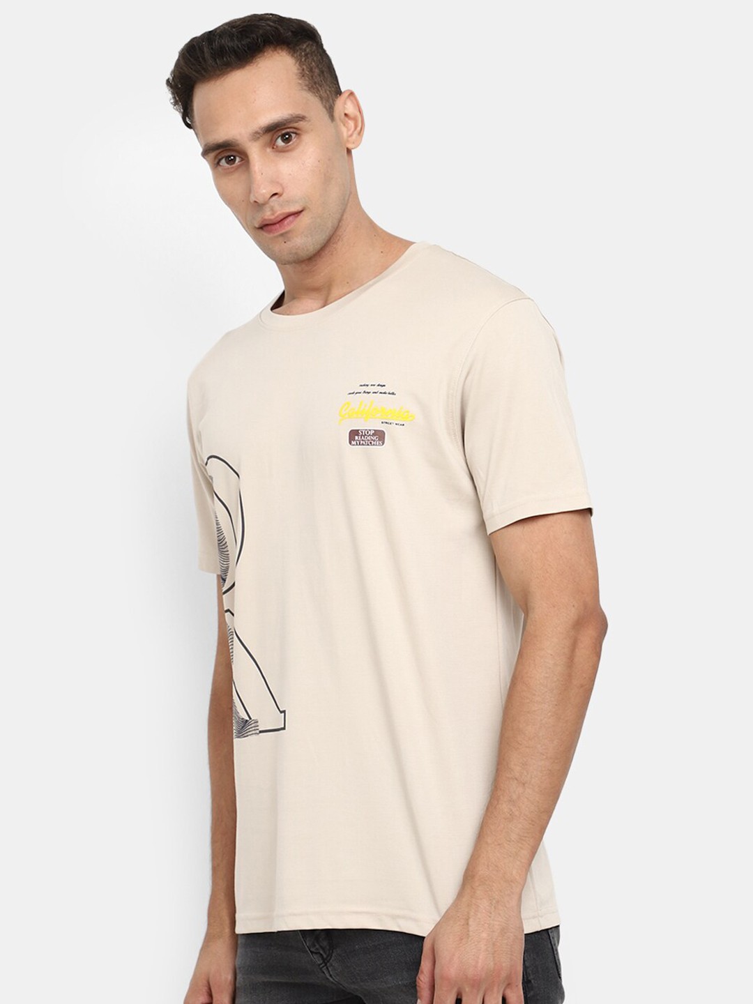 

V-Mart Printed Cotton T-shirt, Beige