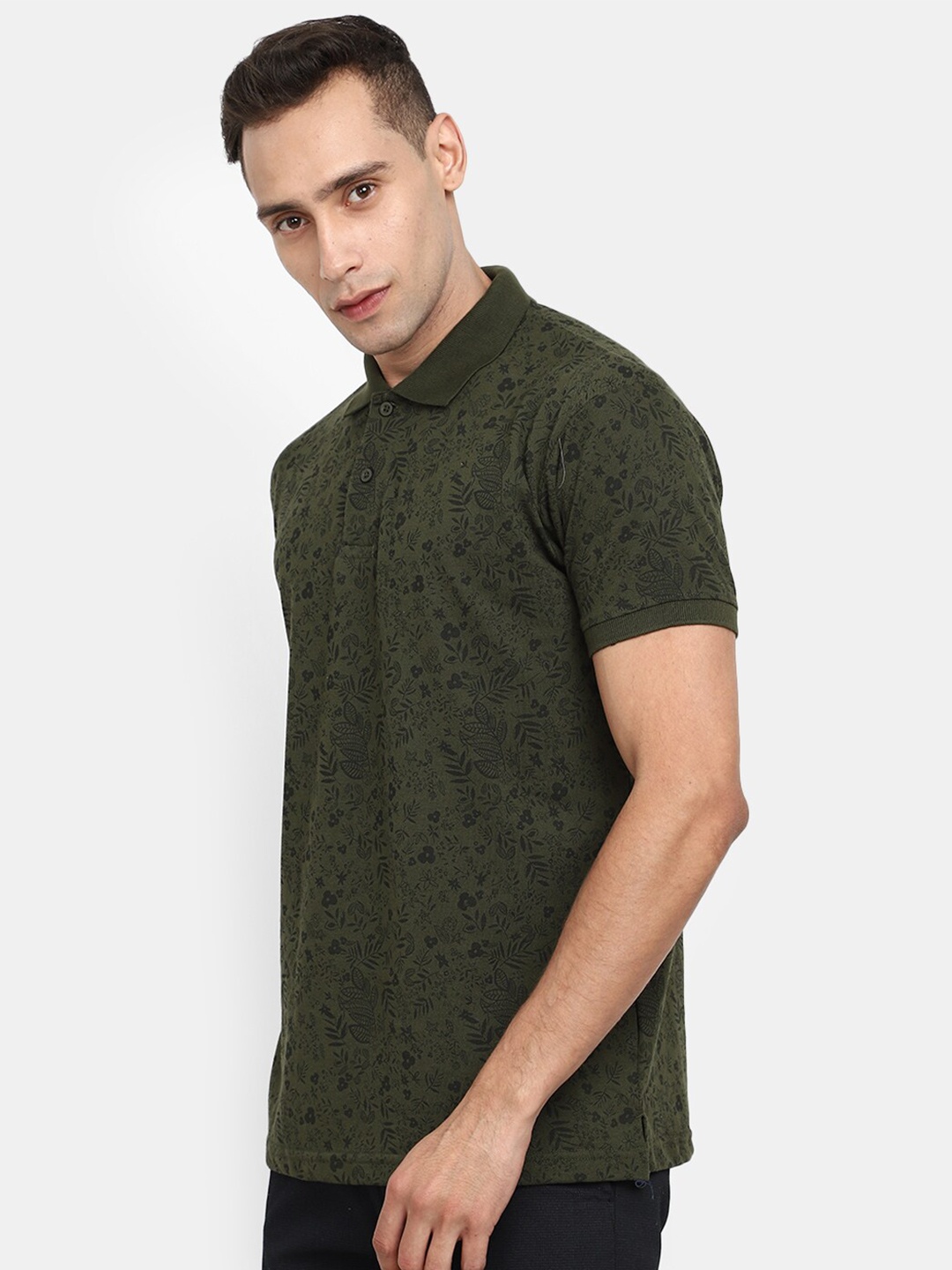 

V-Mart Floral Printed Polo Collar T-shirt, Olive