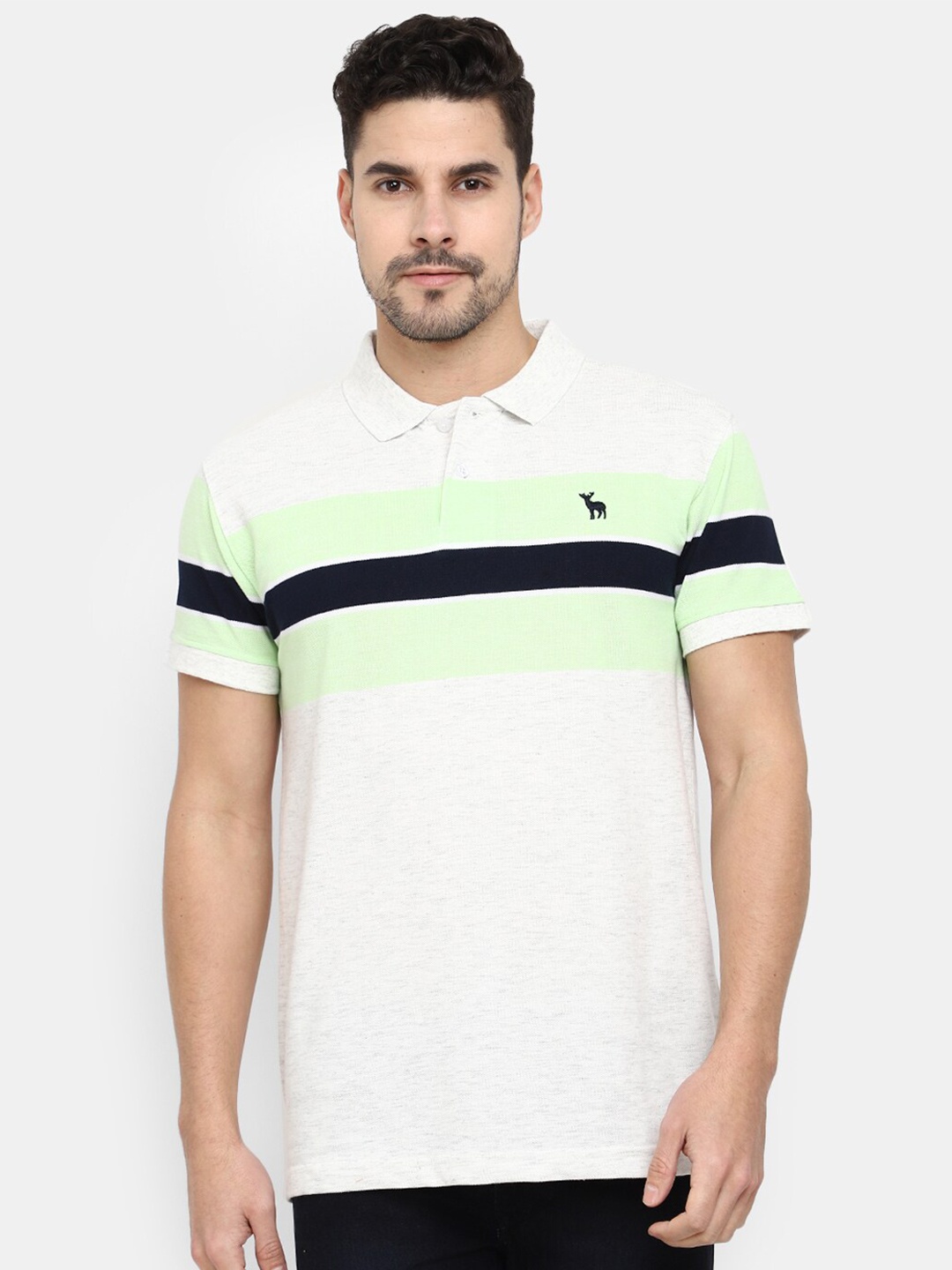 

V-Mart Striped Polo Collar T-shirt, Grey