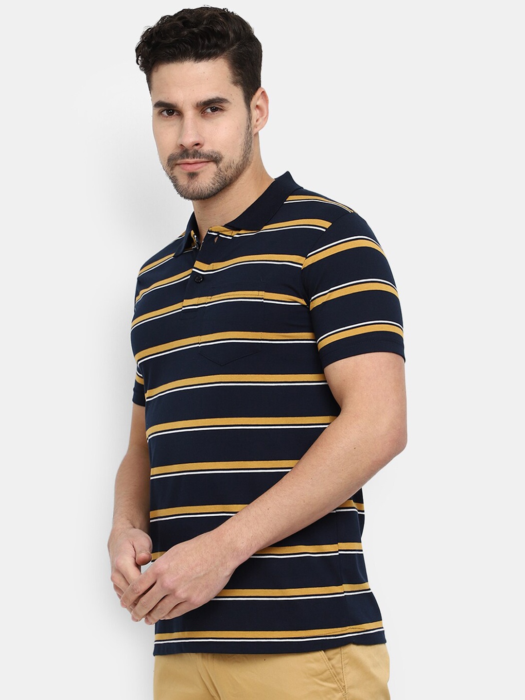 

V-Mart Striped Polo Collar Cotton T-shirt, Navy blue