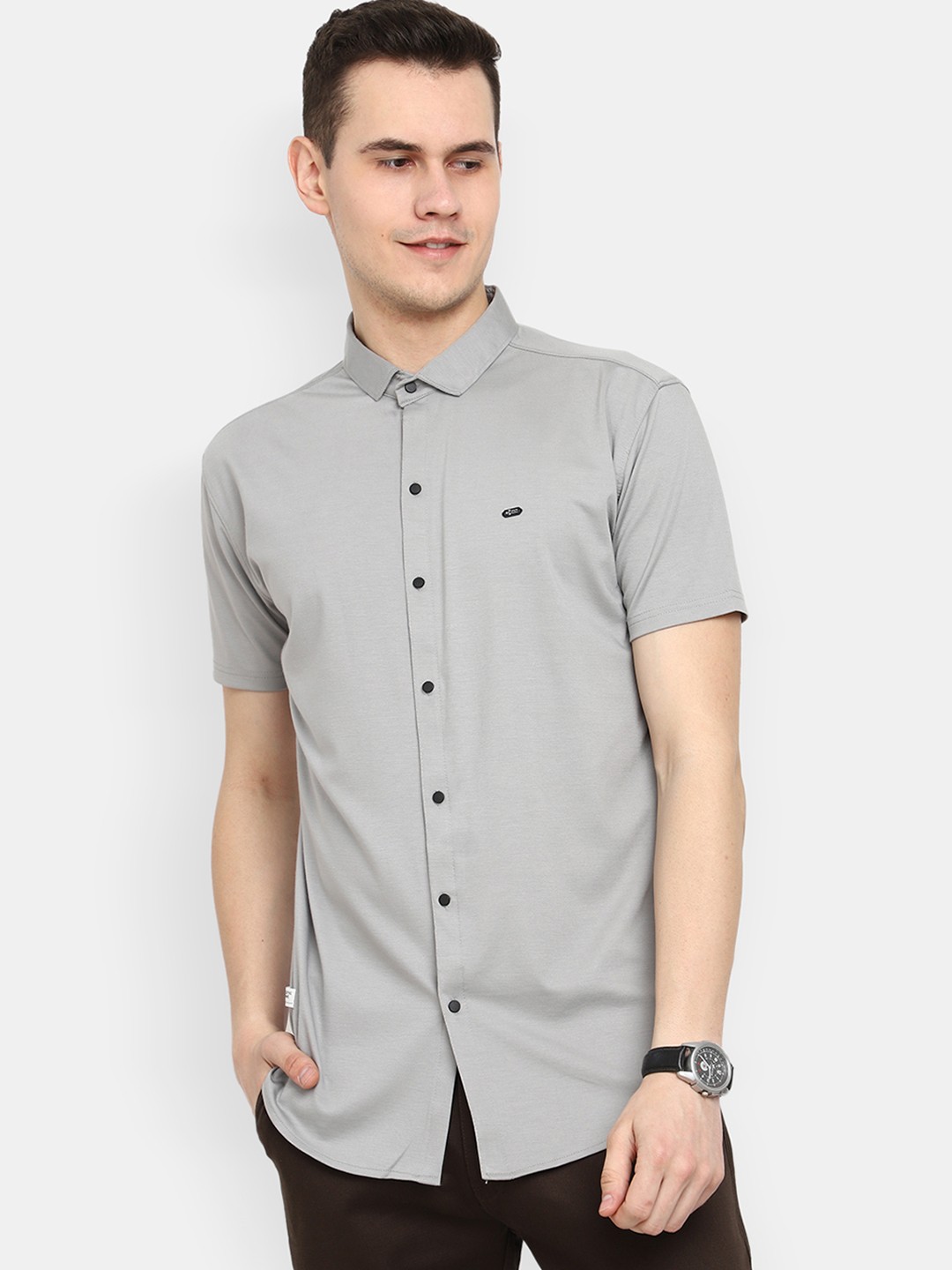 

V-Mart Slim Collar Opaque Casual Shirt, Grey