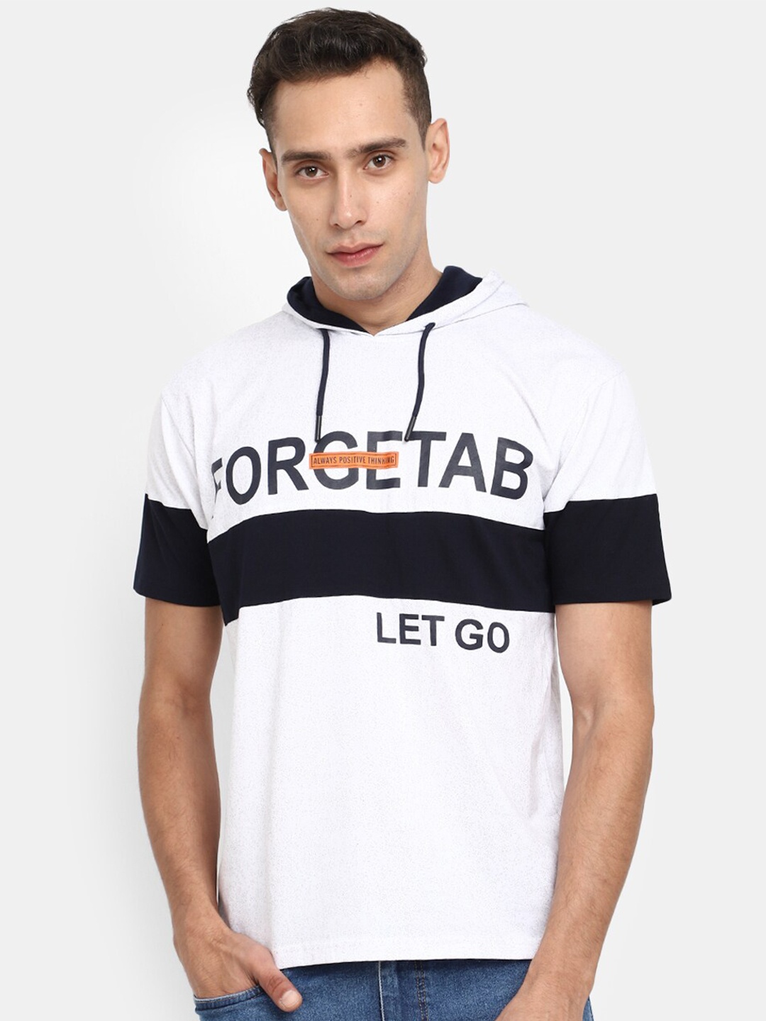 

V-Mart Colourblocked Typography Printed Hooded T-shirt, White