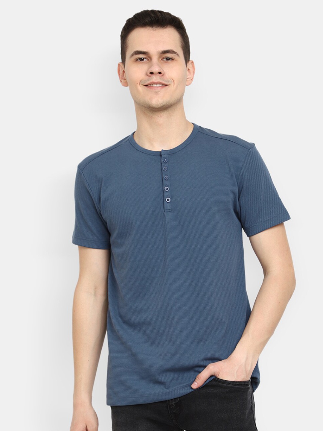 

V-Mart Henley Neck Cotton T-shirt, Teal