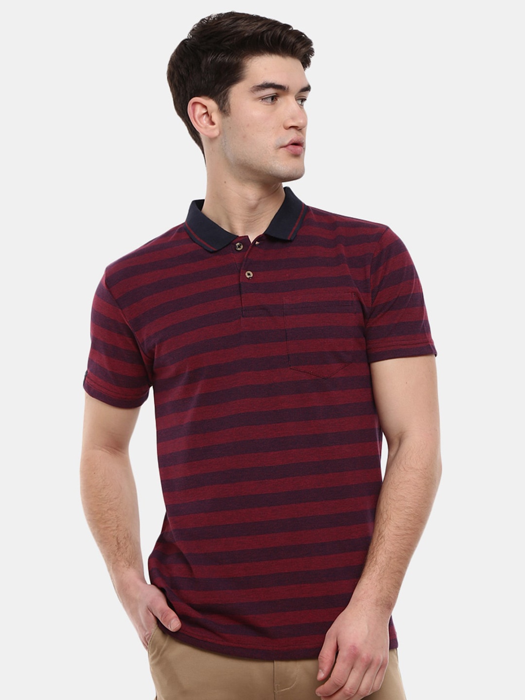 

V-Mart Striped Polo Collar T-shirt, Red