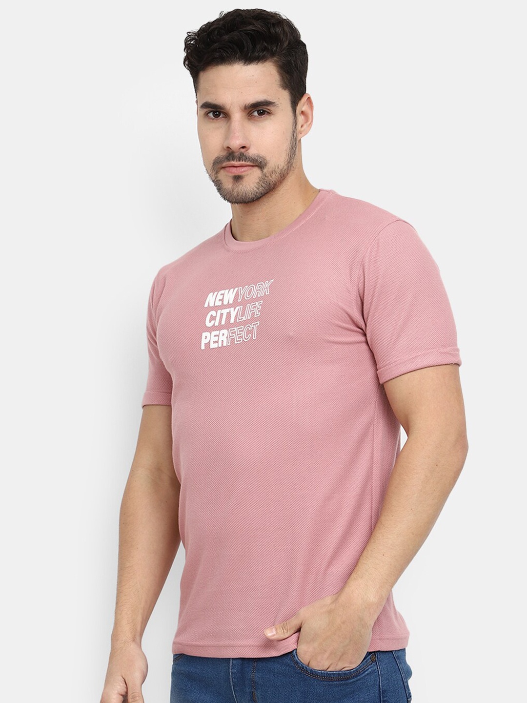 

V-Mart Typography Printed Cotton T-shirt, Pink