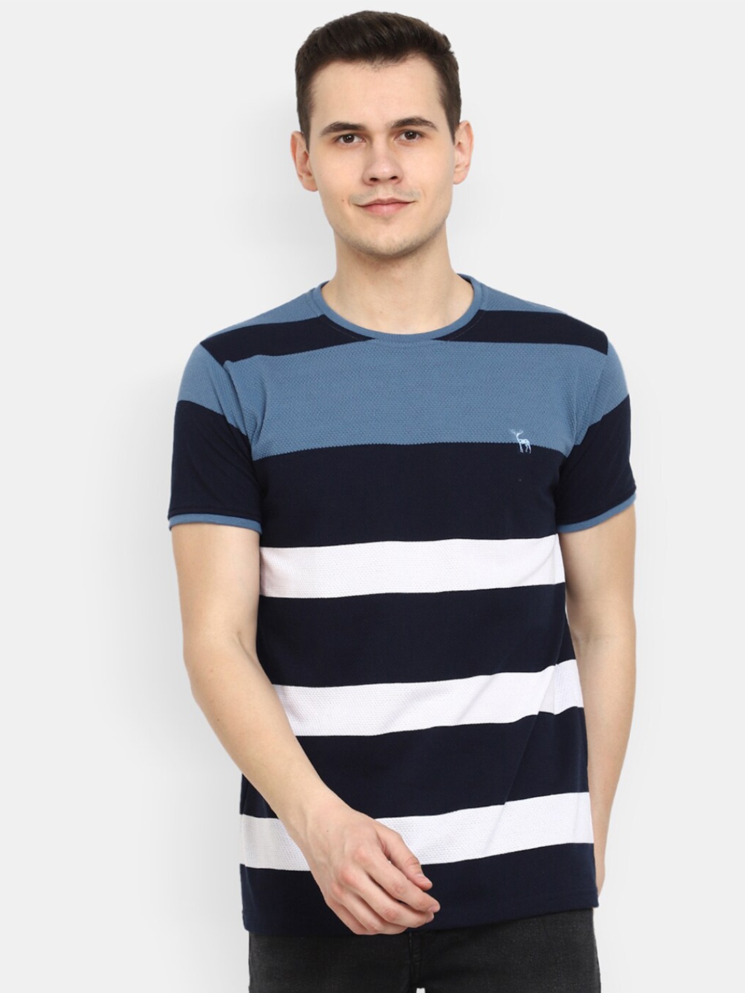 

V-Mart Striped Cotton T-shirt, Navy blue