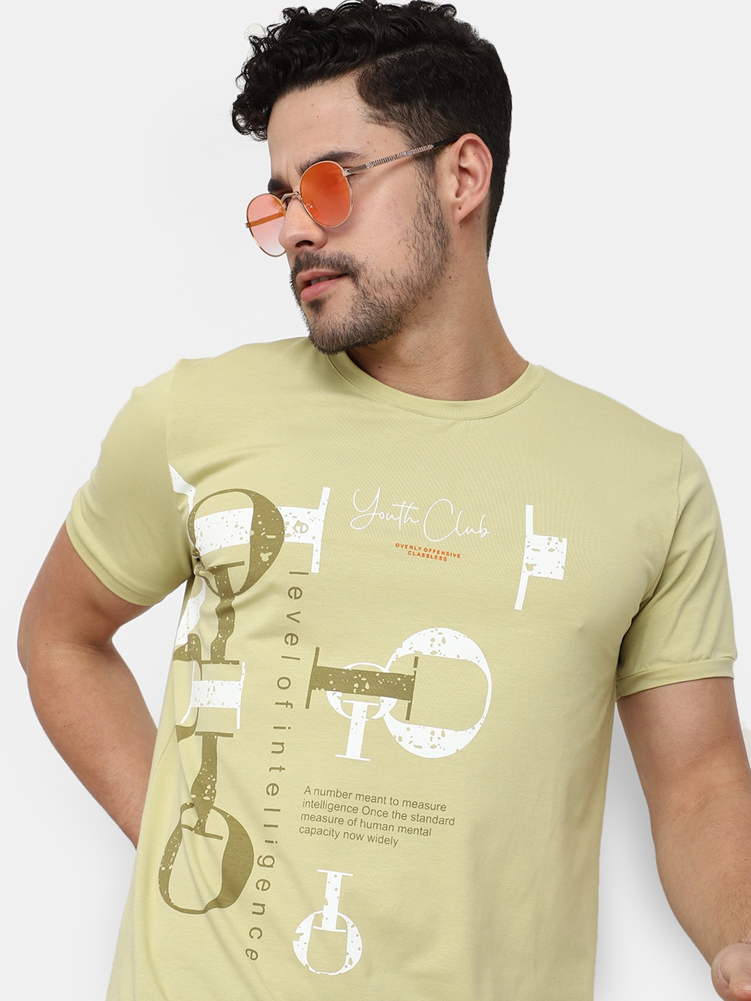 

V-Mart Typography Printed Cotton T-shirt, Beige